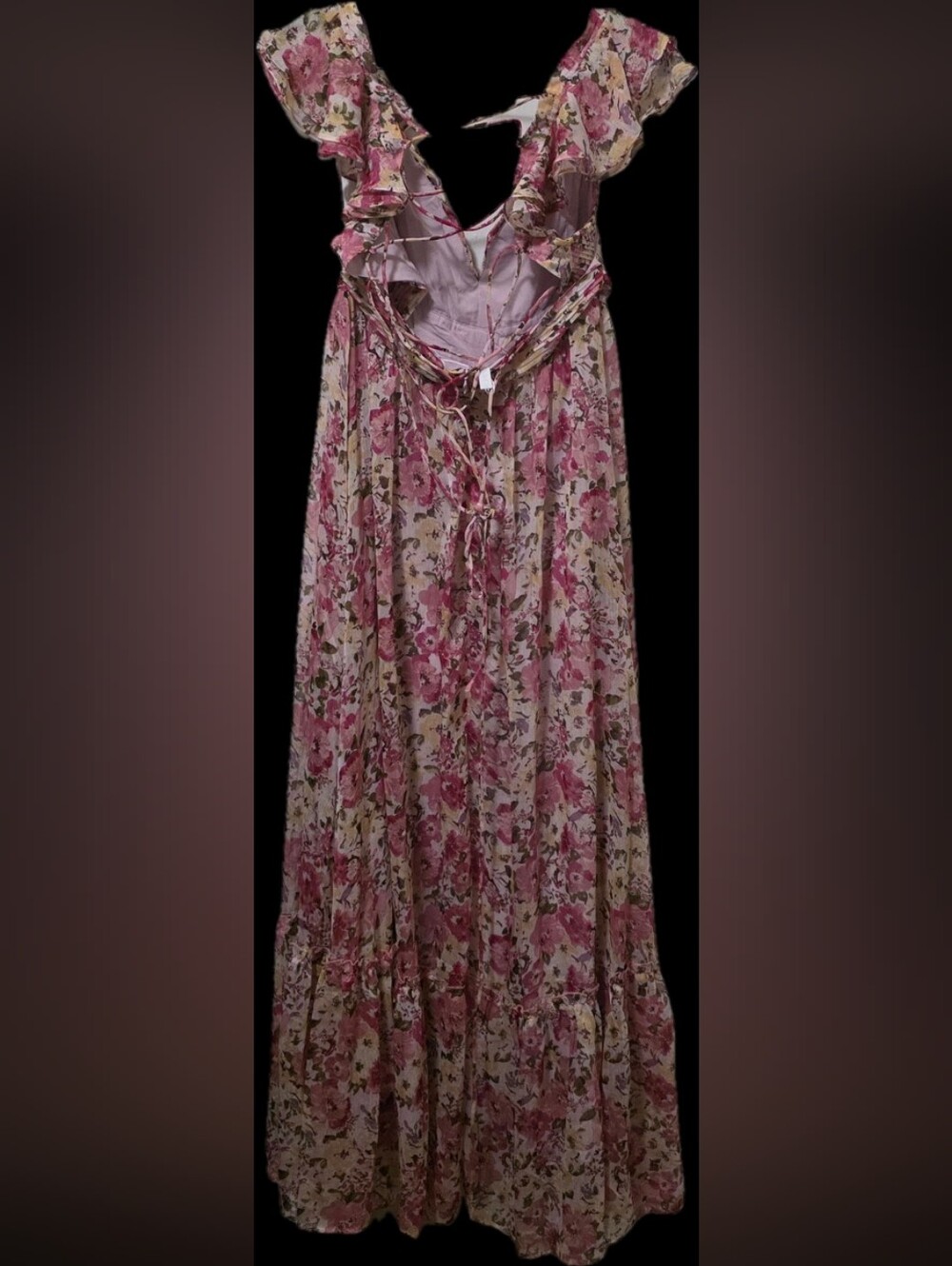 Astr Pink Floral Maxi Dress with Tie-Shoulder and Cutout Waist - Picture 4 of 4